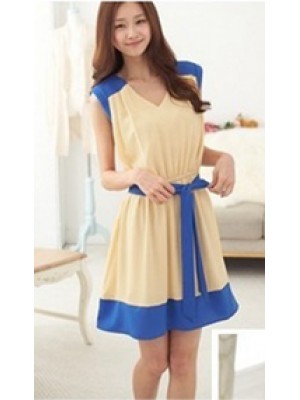 Q6359*Elegant Two Tone Dress With Ribbon (Beach)